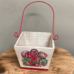 🔴 Vintage - Shabby Cottage  Type Solid Wood Metal Handle Hand Painted - 1990’s